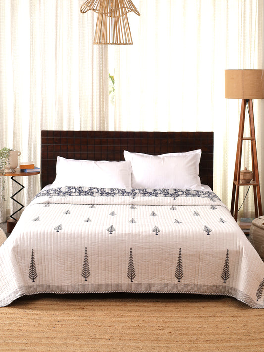 Blue Moonlight Hand Block Print Cotton AC Comforter