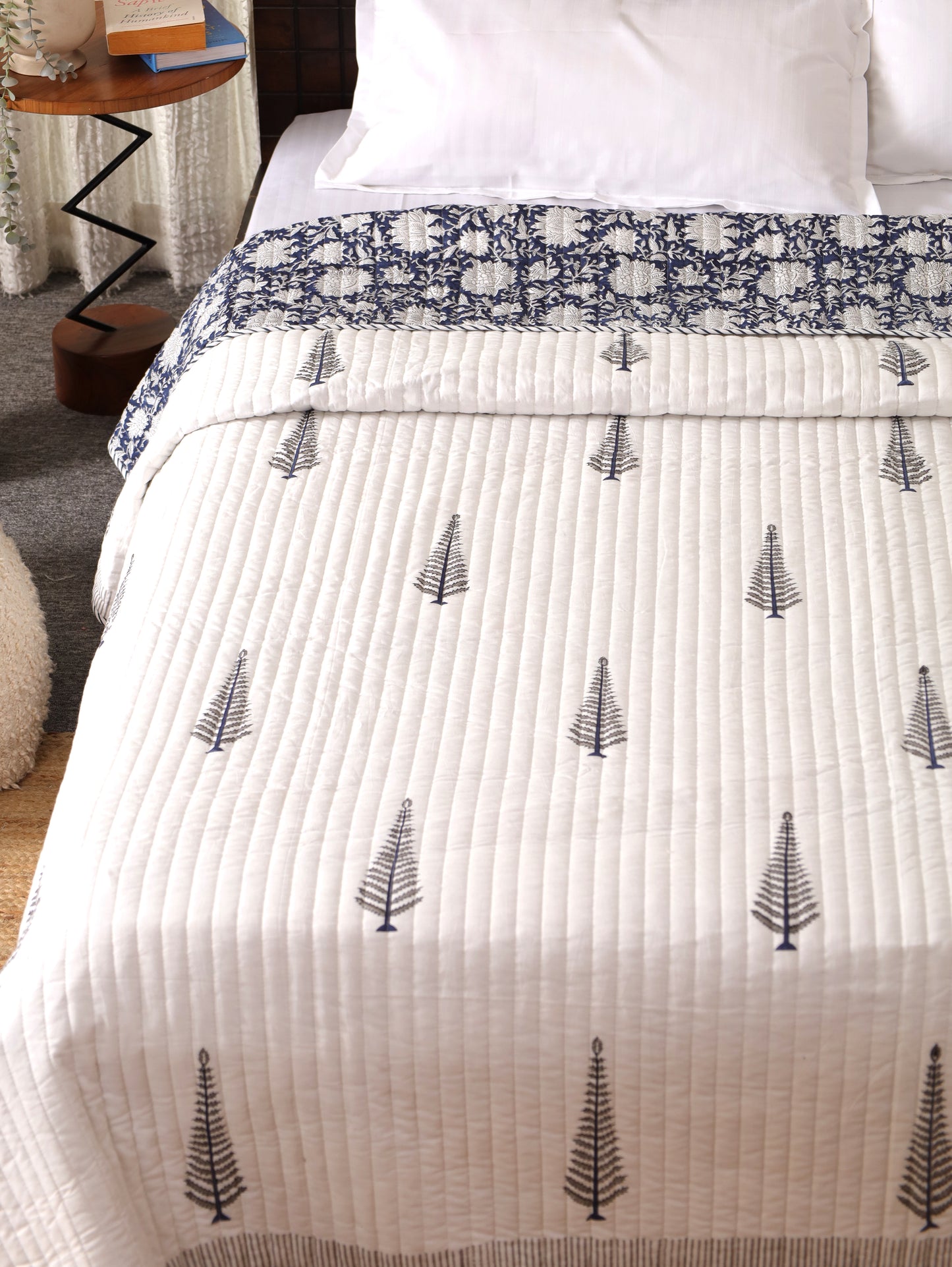 Blue Moonlight Hand Block Print Cotton AC Comforter