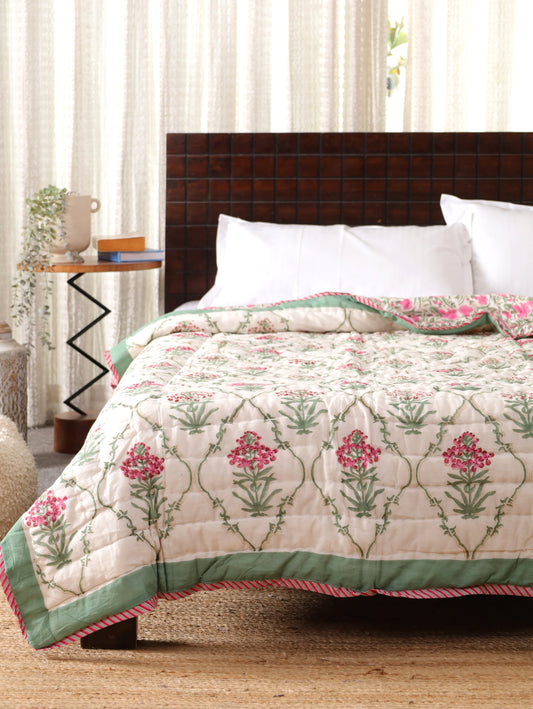 Garden Bloom – Hand Block Printed Cotton Quilt